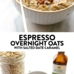 Espresso overnight oats on a plate.