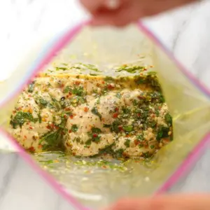 chicken in plastic bag.