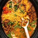 Mexican chicken enchilada soup recipe by a The Cream Blog, cooked in a slow cooker.