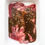 Skirt steak with marinade.