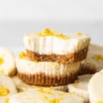 2 mini cheesecakes stacked.